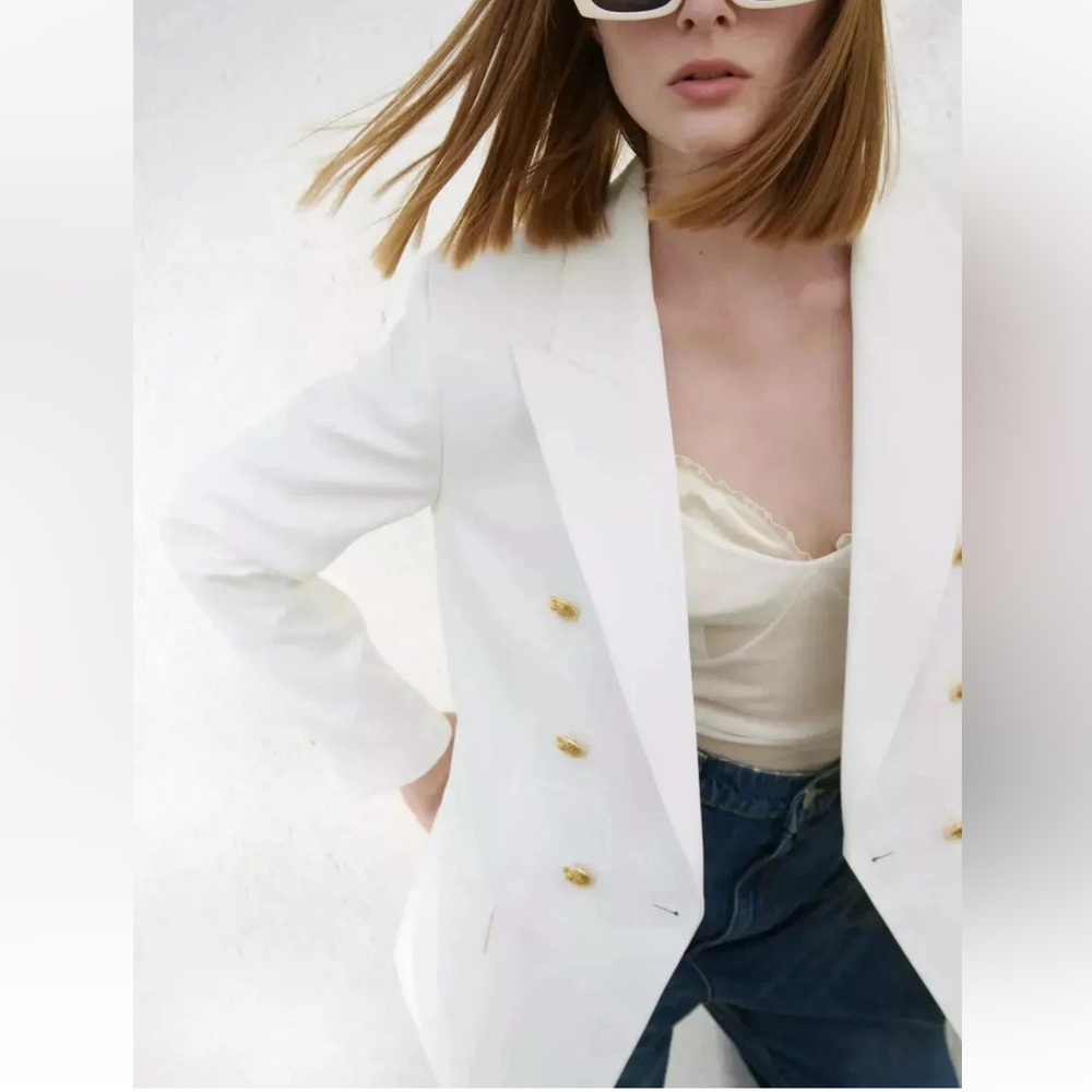 ZARA NEW WOMAN SS collection TAILORED BUTTONED BLAZER JACKET ECRU size XS - Picture 9 of 9